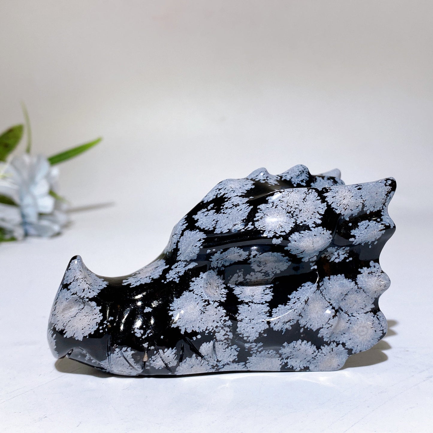 3.7" Snowflake Obsidian Dragon Head Carving Crystal Healing Bulk Wholesale
