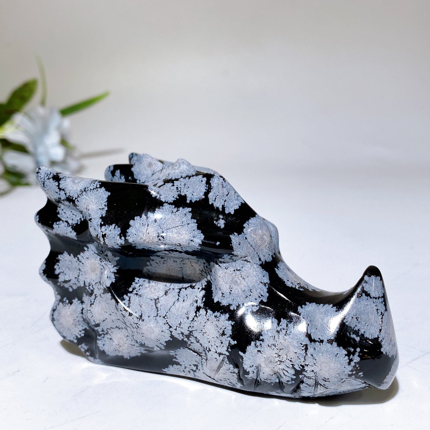 3.7" Snowflake Obsidian Dragon Head Carving Crystal Healing Bulk Wholesale