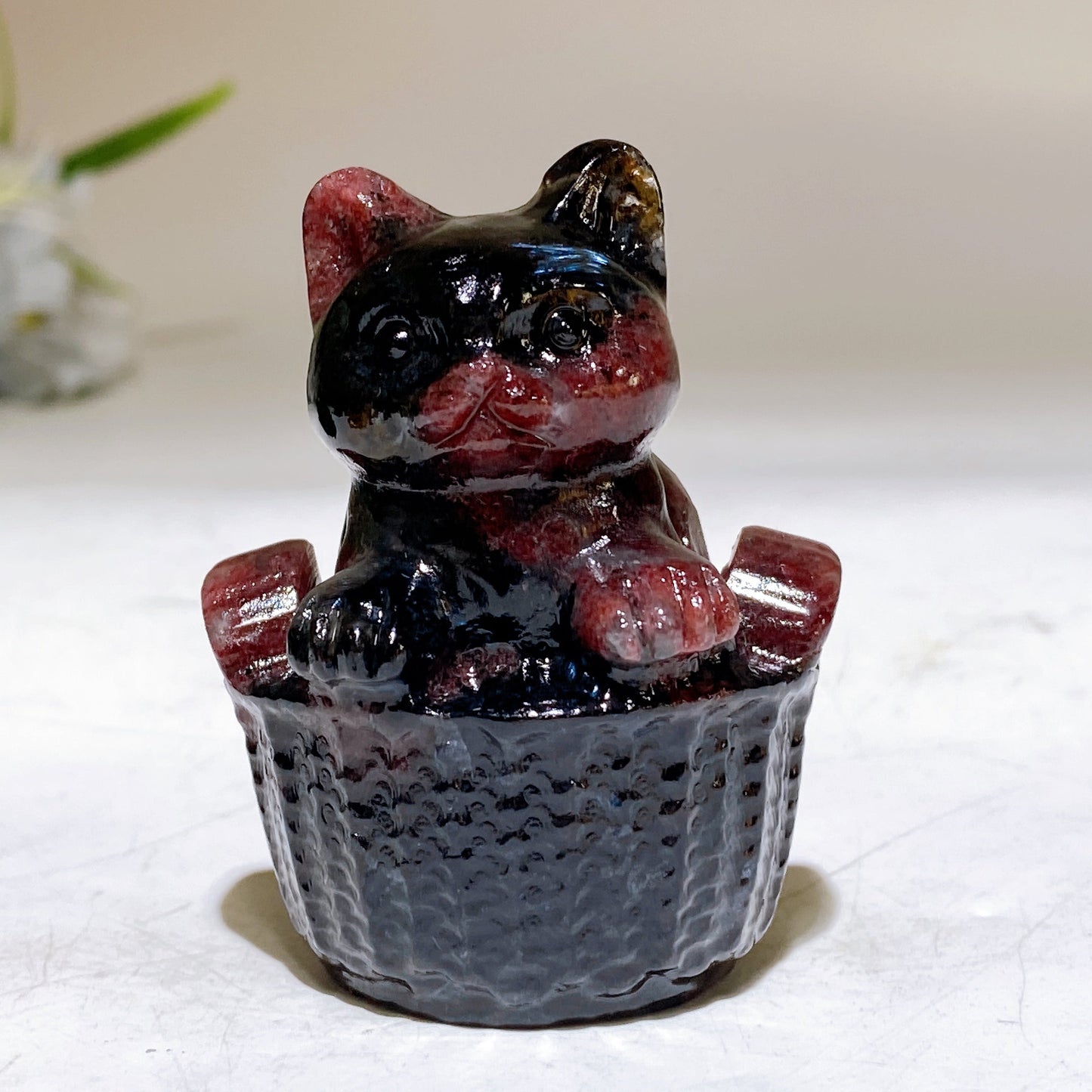 2.3" Crystal Cat in Basket Carving Crystal Healing Bulk Wholesale