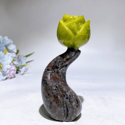 4.6" Crystal Flower with Yooperlite Steam Carving Crystal Healing Bulk Wholesale