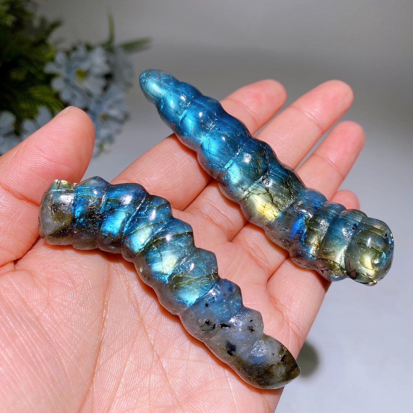3.2"-3.6" Labradorite Caterpillar Carving Crystal Healing Bulk Wholesale