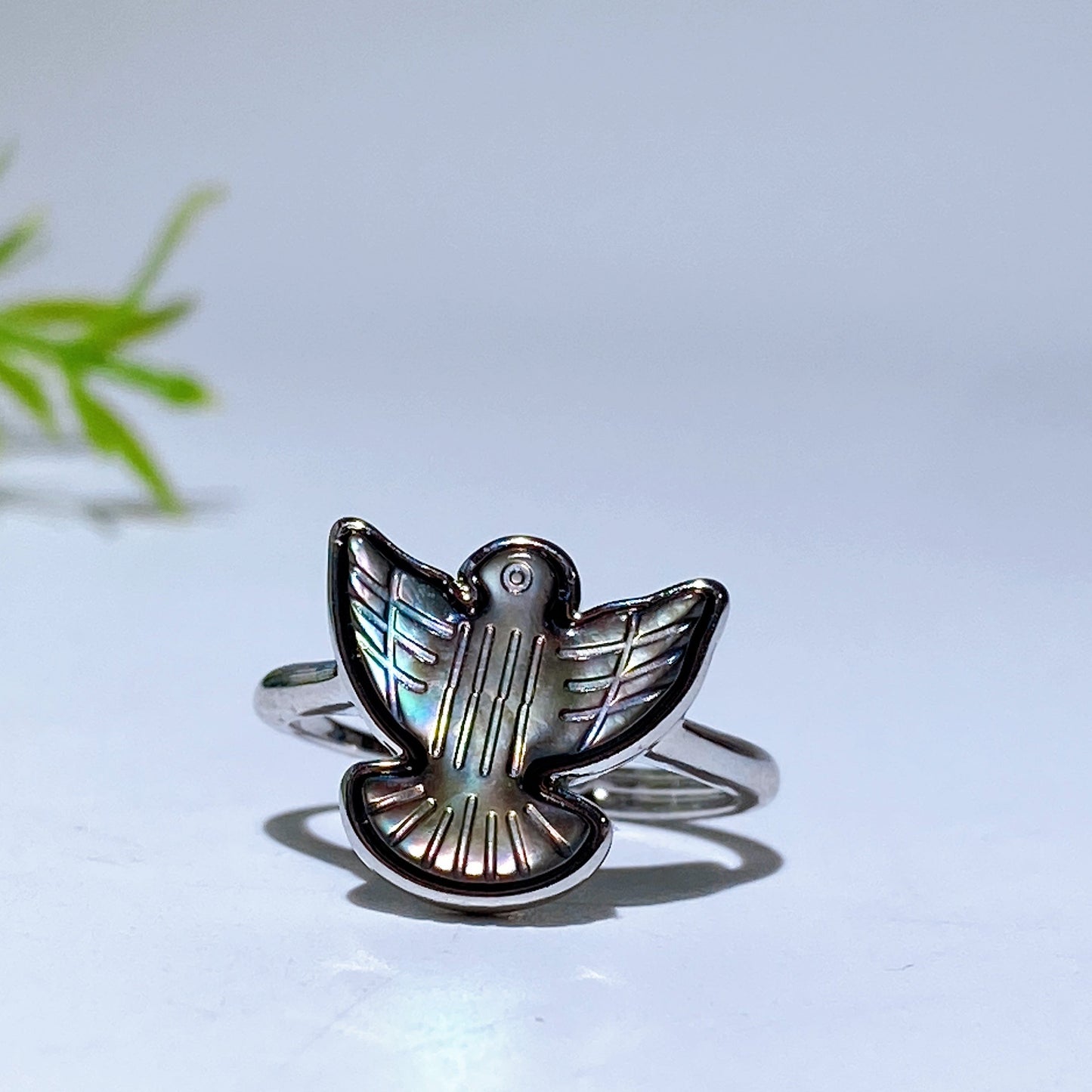 Cooper Silver Plated Rainbow Shell Eagle Ring Crystal Healing Bulk Wholesale