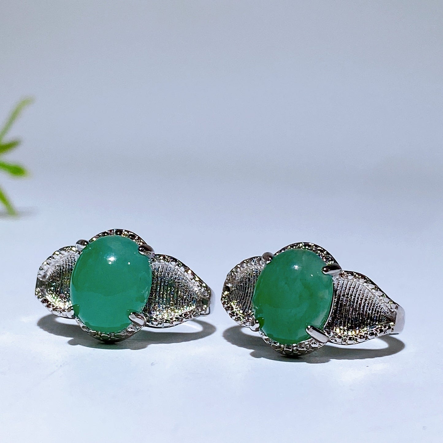 Cooper Silver Plated African Green Jade Ring Crystal Healing Bulk Wholesale