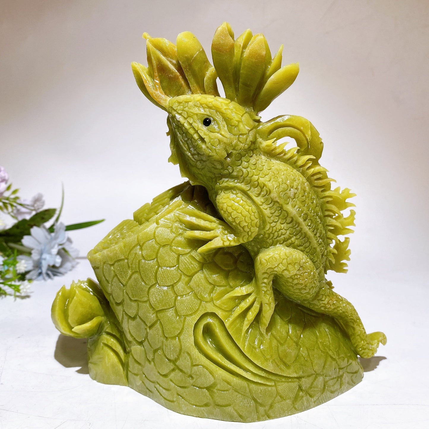 20cm Lemon Jade Chameleon Carving Crystal Healing Bulk Wholesale