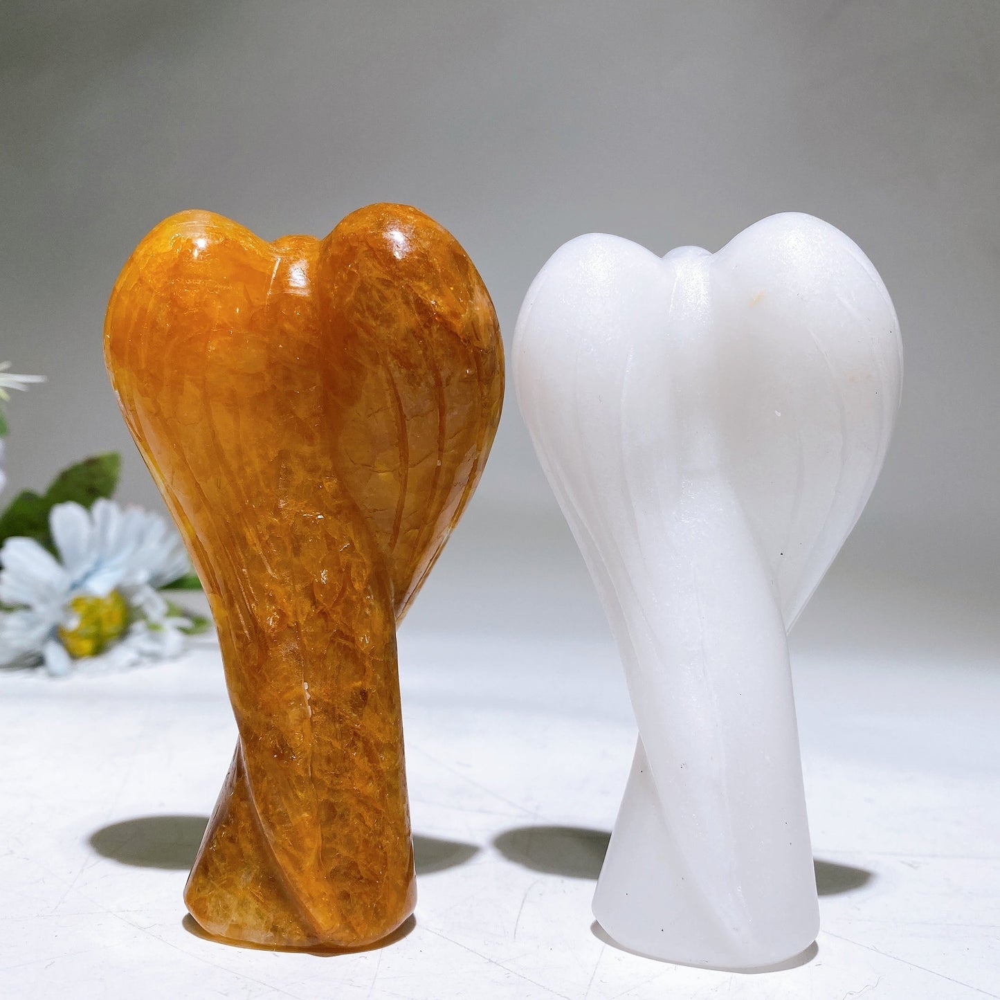 3.7" Golden Healer White Jade Angel Carving Crystal Healing Bulk Wholesale