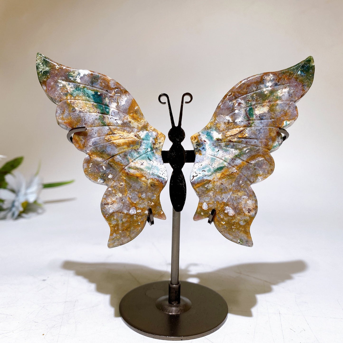 Lapis Ocean Jasper Butterfly Wings with Stand