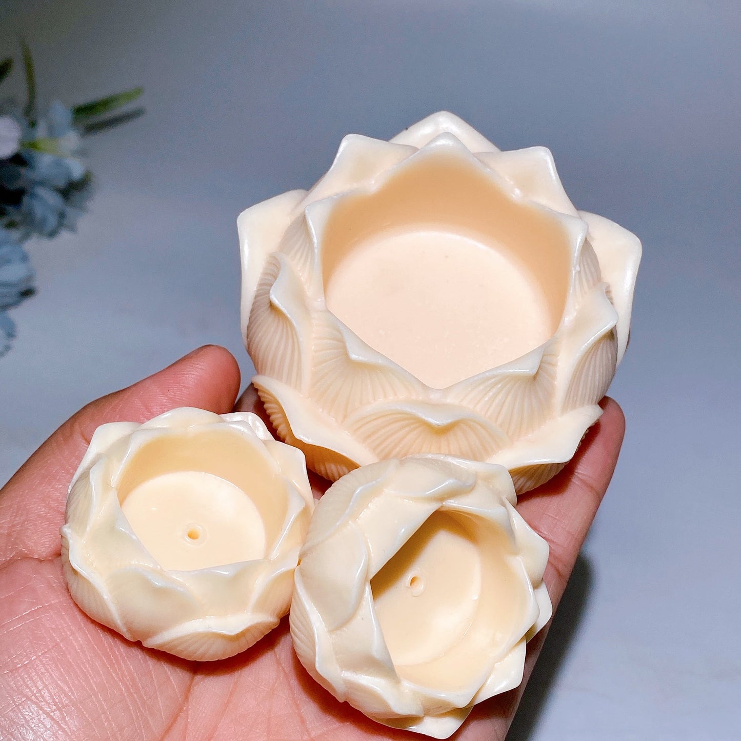 Ivory Nut Guanyin Lotus Flower Stand Carving Crystal Healing Bulk Wholesale