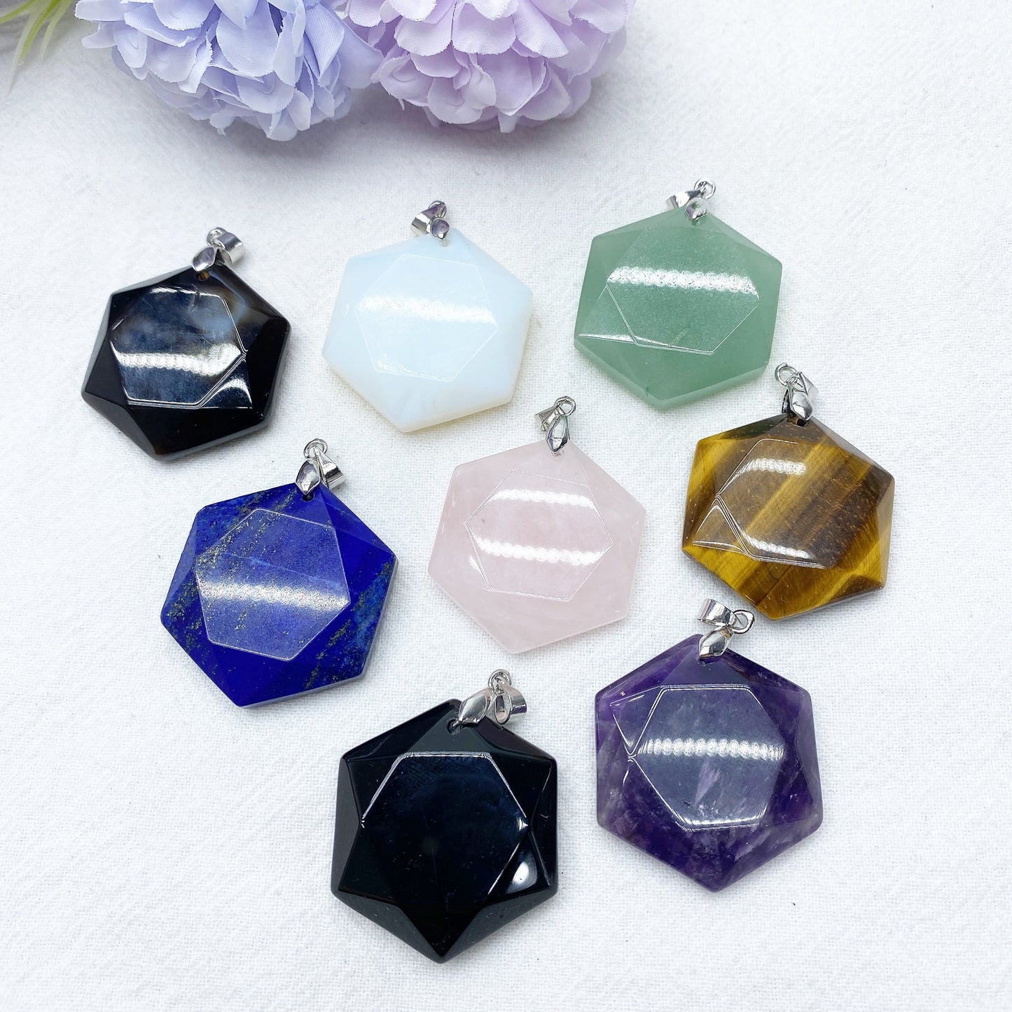 1.1" Mixed Crystal Hexagon Pendant Bulk Wholesale