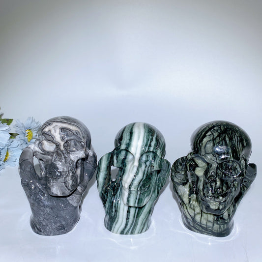5.2" Jade Picasso Stone Ghost Hand Skull Carvings Crystal Healing Bulk Wholesale