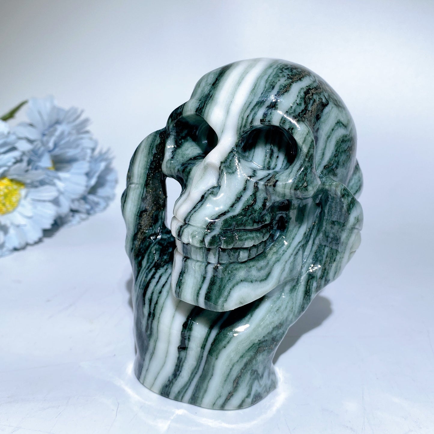 5.2" Jade Picasso Stone Ghost Hand Skull Carvings Crystal Healing Bulk Wholesale