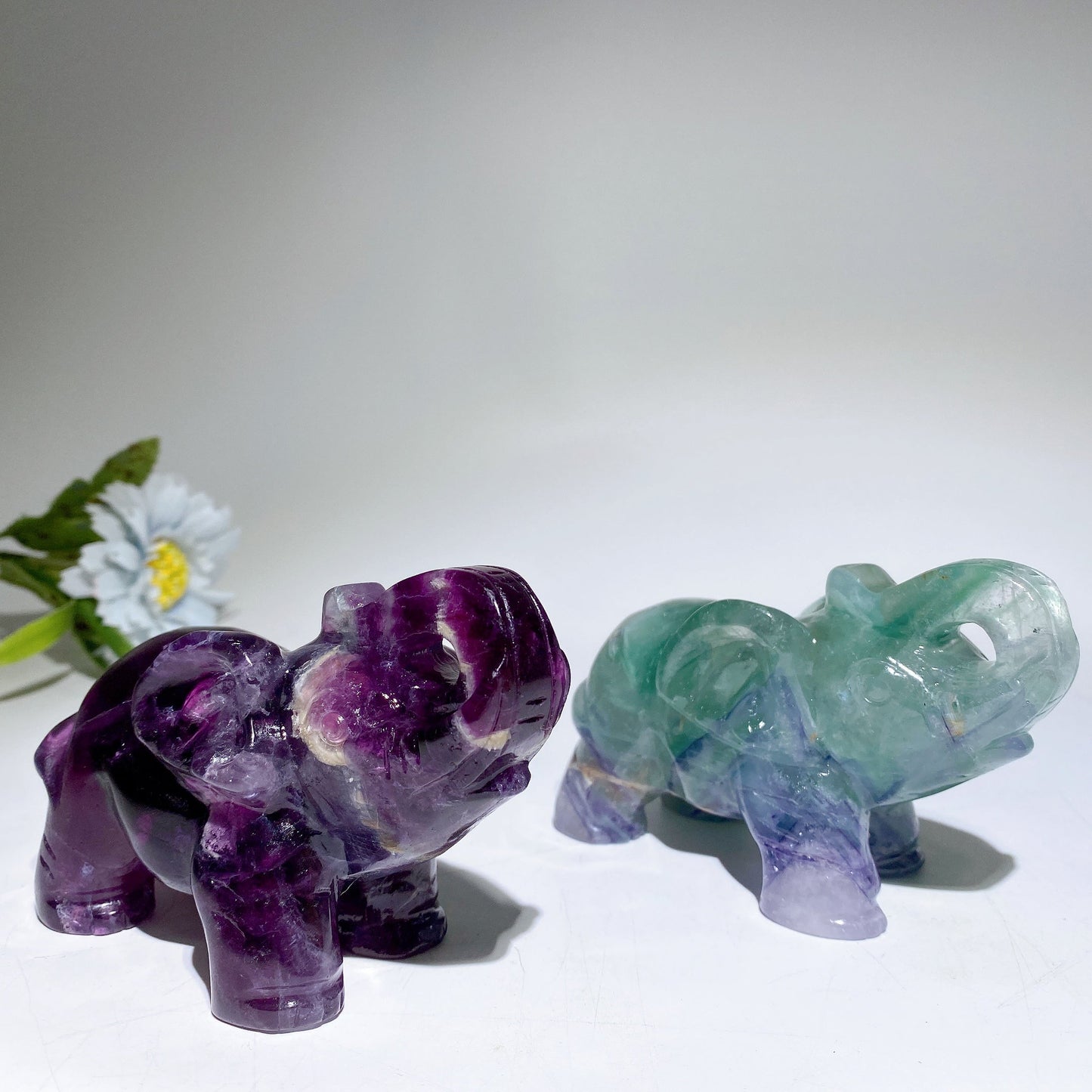 4.2" Greem Purple Yellow Fluorite Elephant Carvings Crystal Healing Bulk Wholesale