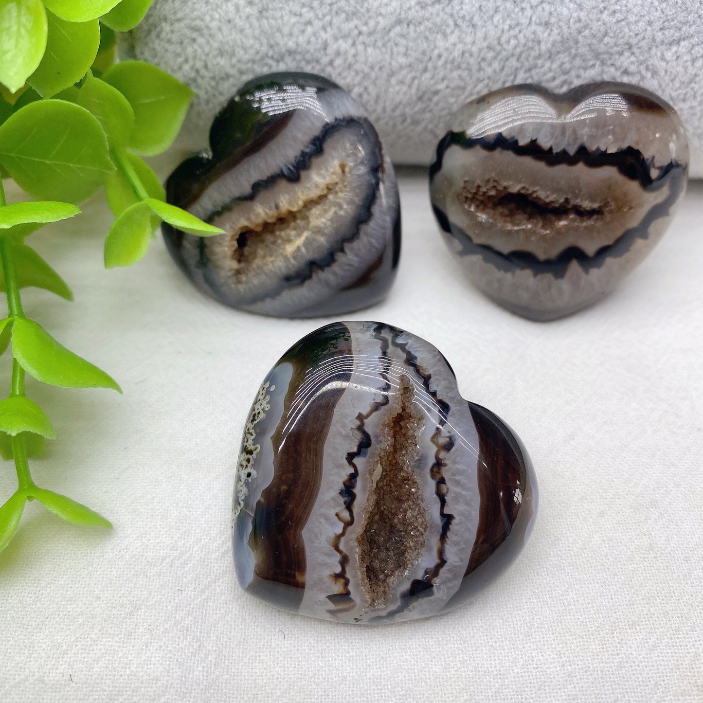 1.5" Druzy Black Agate Heart Bulk Wholesale