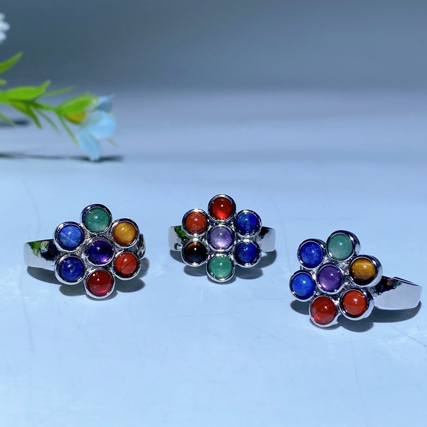 Adjustable Chakra Crystal Flower Ring Crystal Healing Bulk Wholesale