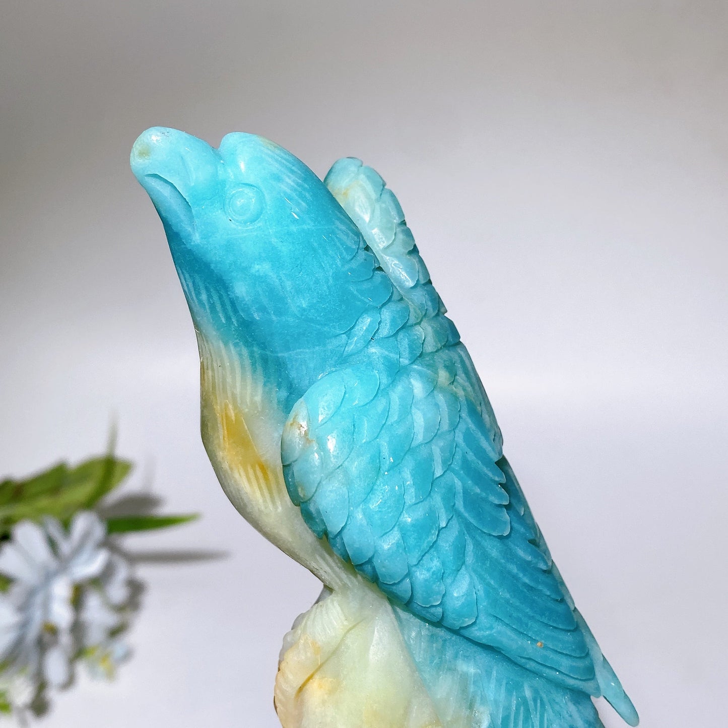 14cm Unique Sky Blue Parrot  Bird Carving Crystal Healing Bulk Wholesale