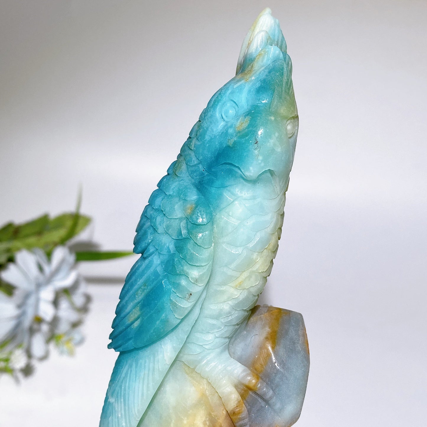 14cm Unique Sky Blue Parrot  Bird Carving Crystal Healing Bulk Wholesale