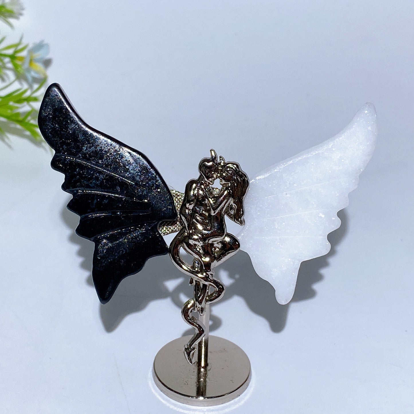 8cm Crystal Devil Couple Wings Carving with Stand Crystal Healing Bulk Wholesale