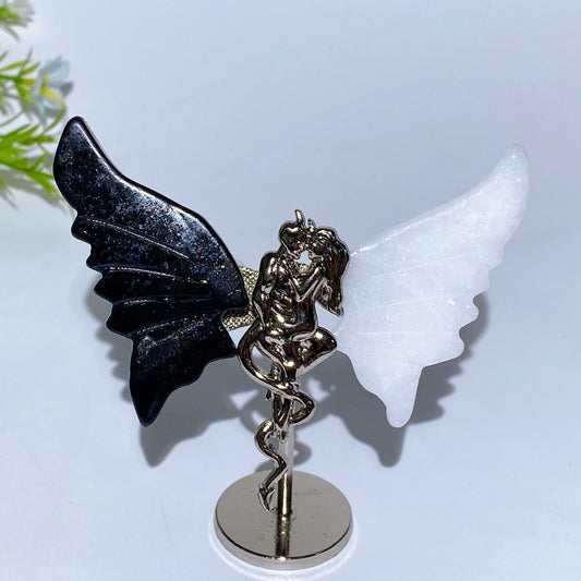 8cm Crystal Devil Couple Wings Carving with Stand Crystal Healing Bulk Wholesale