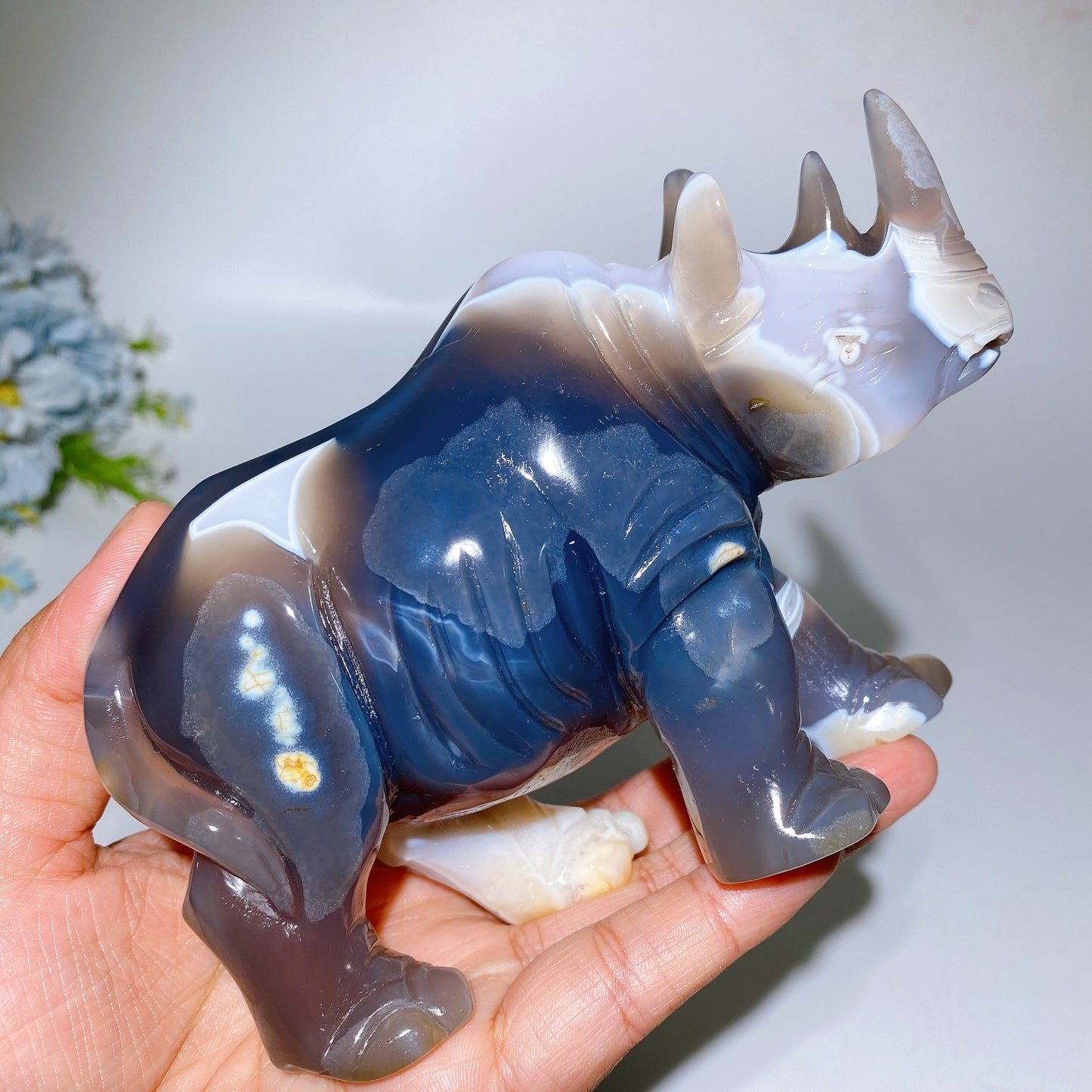 5.5" Unique Agate Rhinoceros Carving Crystal Healing Bulk Wholesale