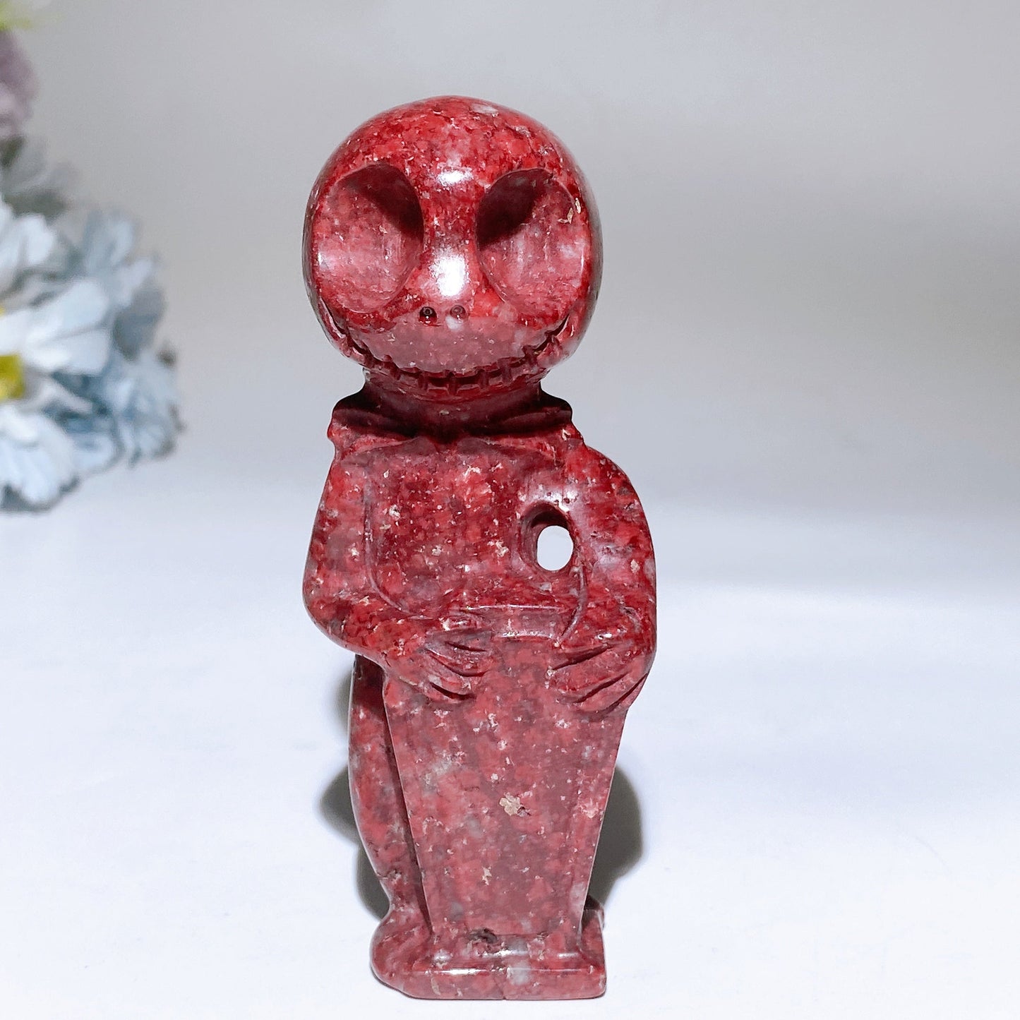 4.0" Red Marble Ruby In Kyanite Jack Skellington Sally Carving Crystal Healing Bulk Wholesale
