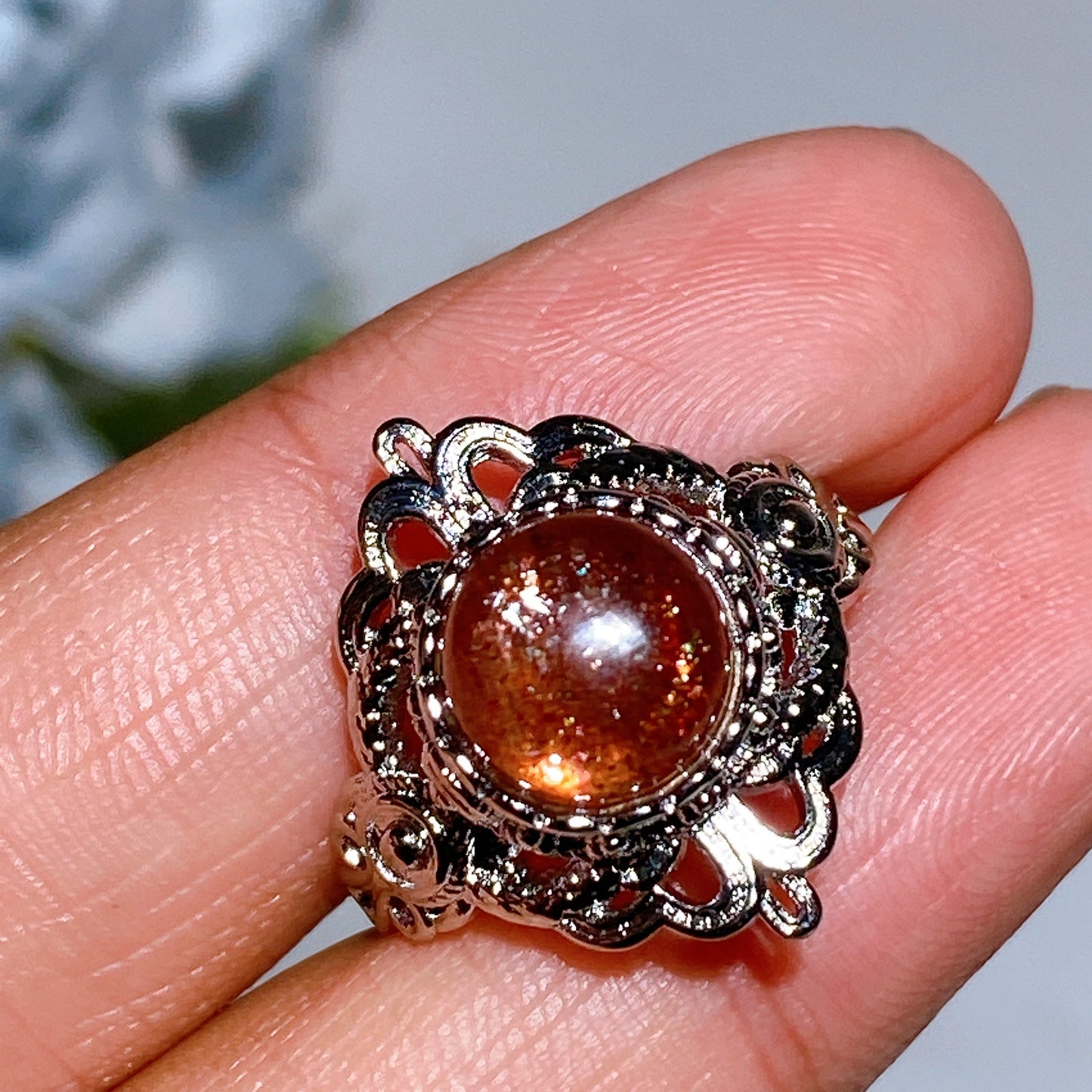 Cooper Silver Plated Golden Sunstone Ring Crystal Healing Bulk Wholesale