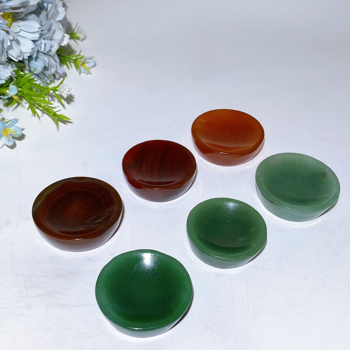 2.0"-2.2" Carnelian Green Aventurine Bowl Carving Crystal Healing Bulk Wholesale