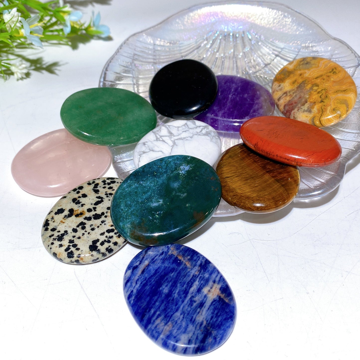 1.7" Crystal Flat Palm Stone Crystal Healing Bulk Wholesale