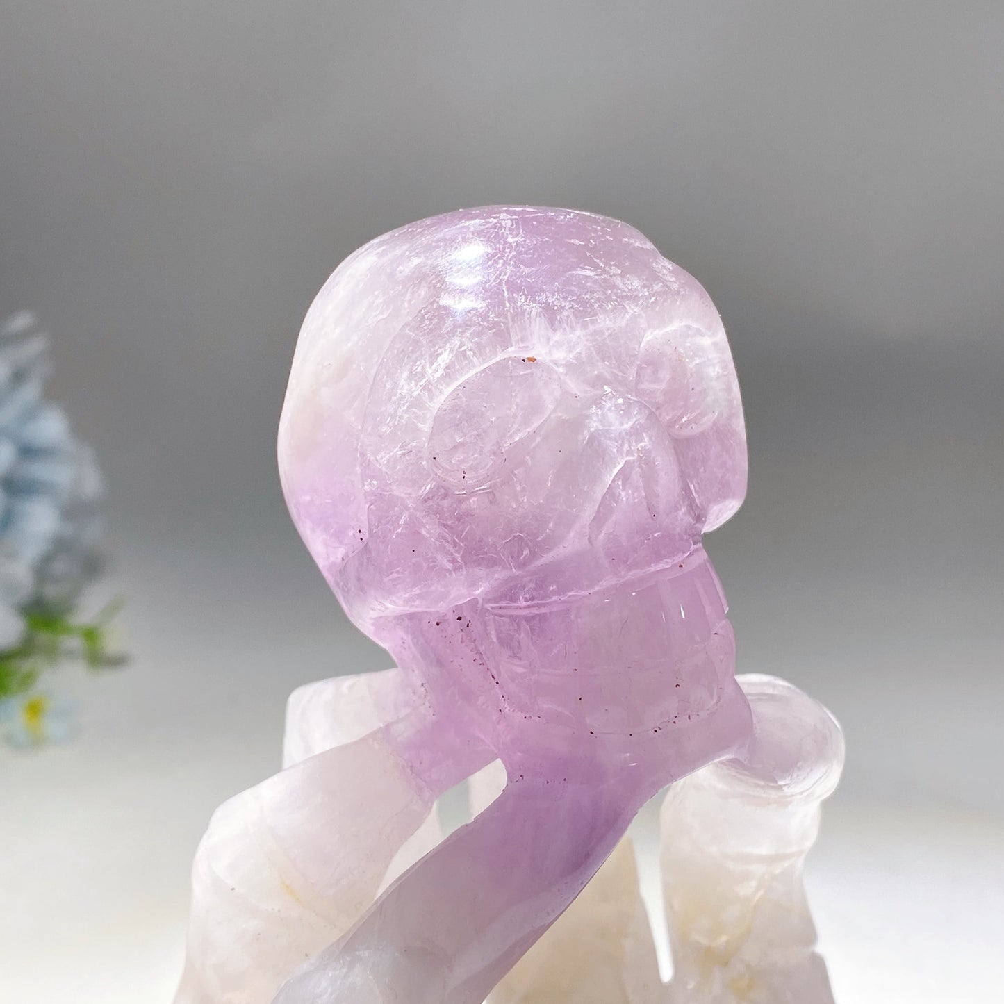 18cm Large Unique Amethyst Grow with Quartz Ghost Hand Holding Skull Carving Crystal Healing Bulk Wholesale