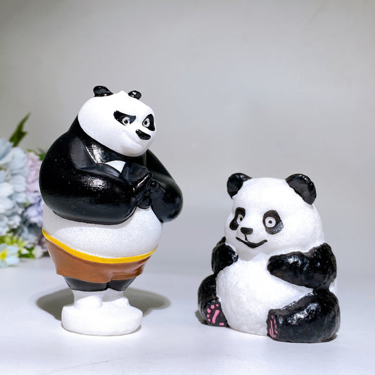 2.8"-4.0" White Jade Panda Carving with Painting Crystal Healing Bulk Wholesale