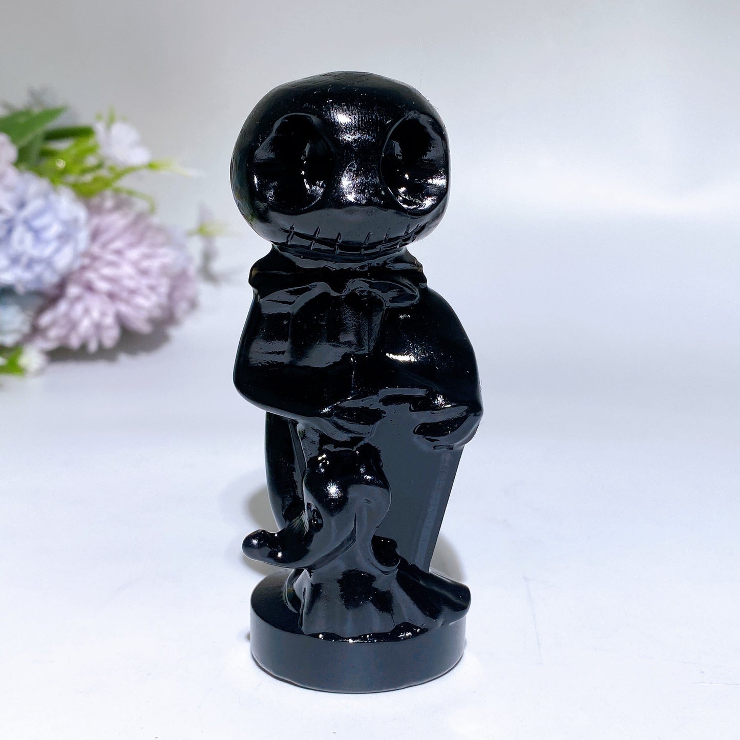 4.0" Black Obsidian Jack Skellington & Sally Carving Crystal Healing Bulk Wholesale