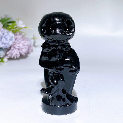 4.0" Black Obsidian Jack Skellington & Sally Carving Crystal Healing Bulk Wholesale