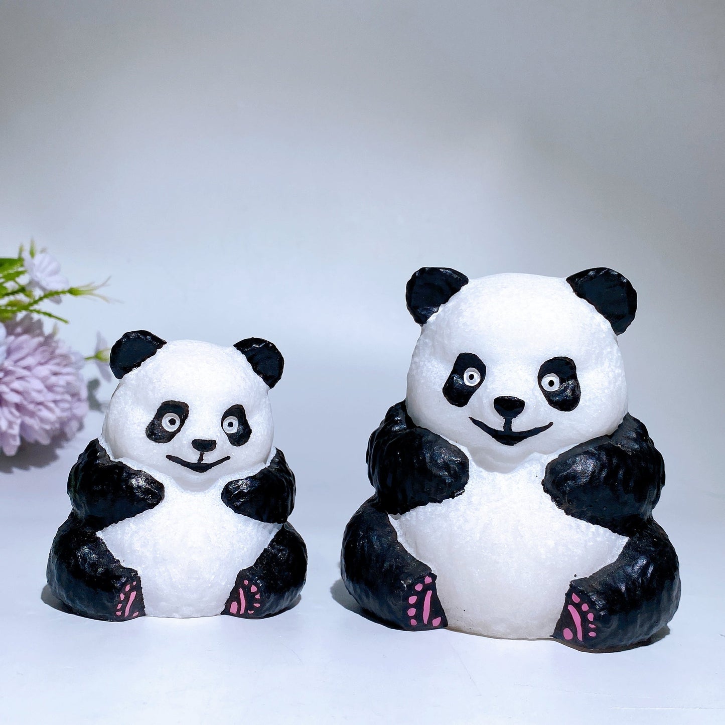 2.8"-4.0" White Jade Panda Carving with Painting Crystal Healing Bulk Wholesale