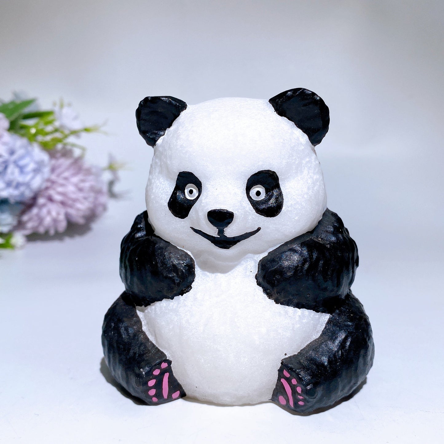 2.8"-4.0" White Jade Panda Carving with Painting Crystal Healing Bulk Wholesale
