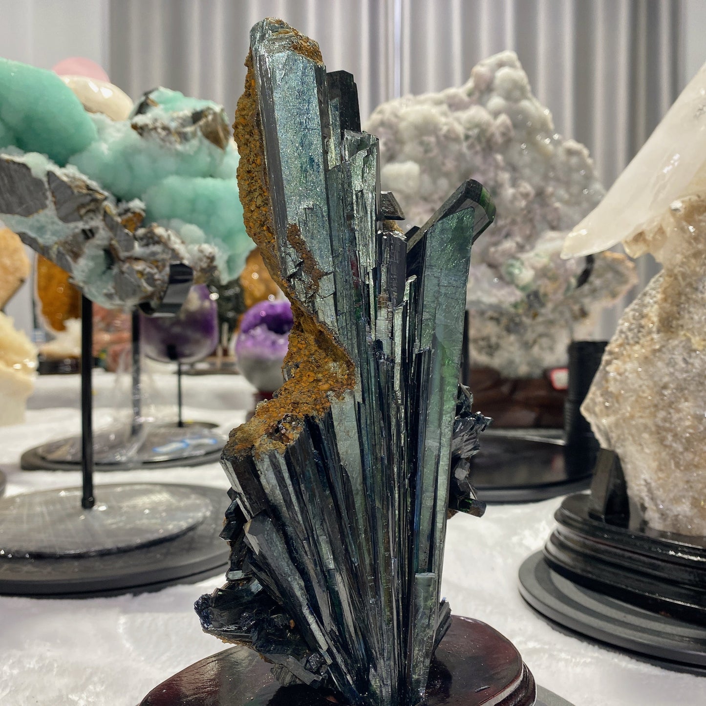 Rare Raw Vivianite Stick Specimen with Wooden Stand Crystal Healing