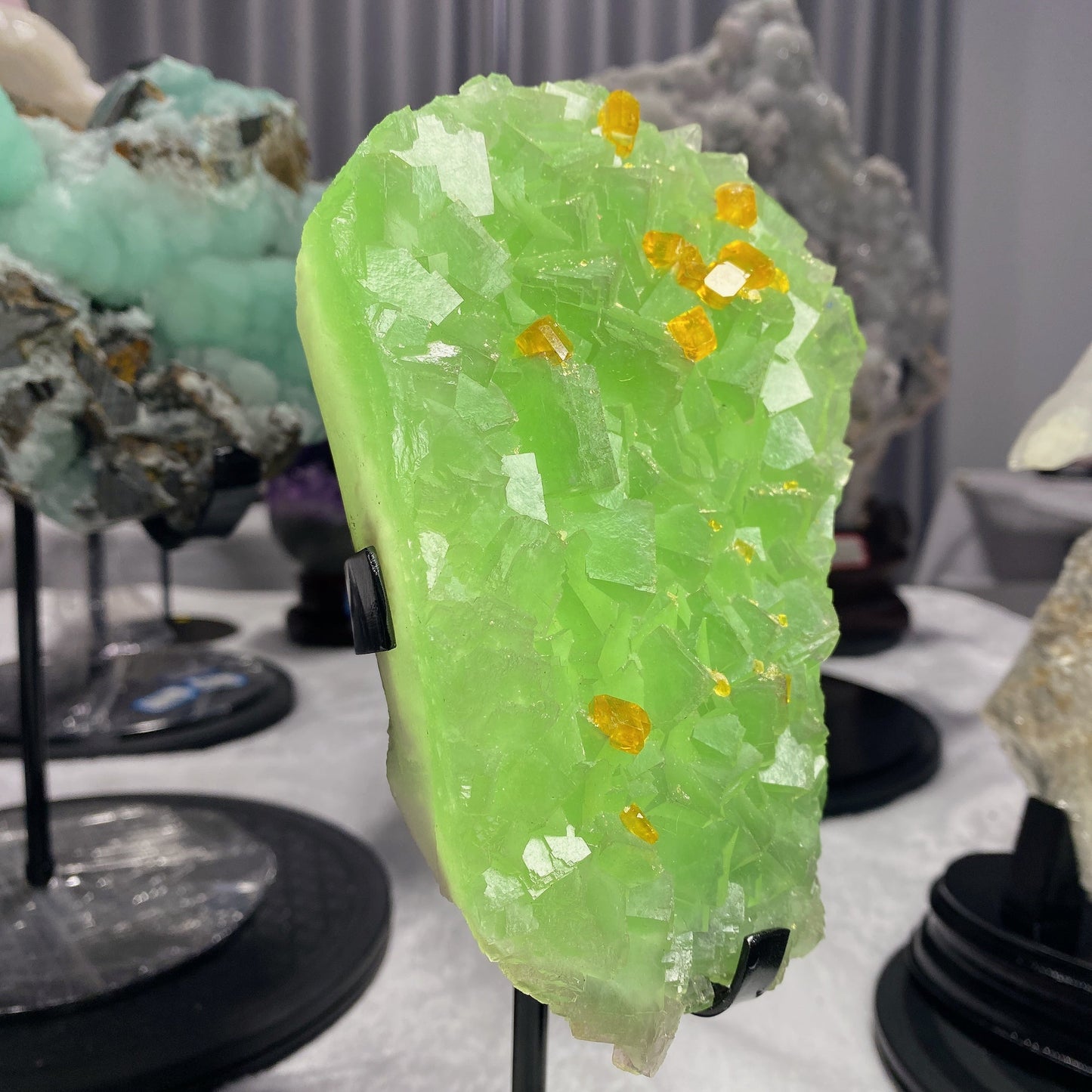 15cm Green Fluorite Grow with Barite with Stand Crystal Healing