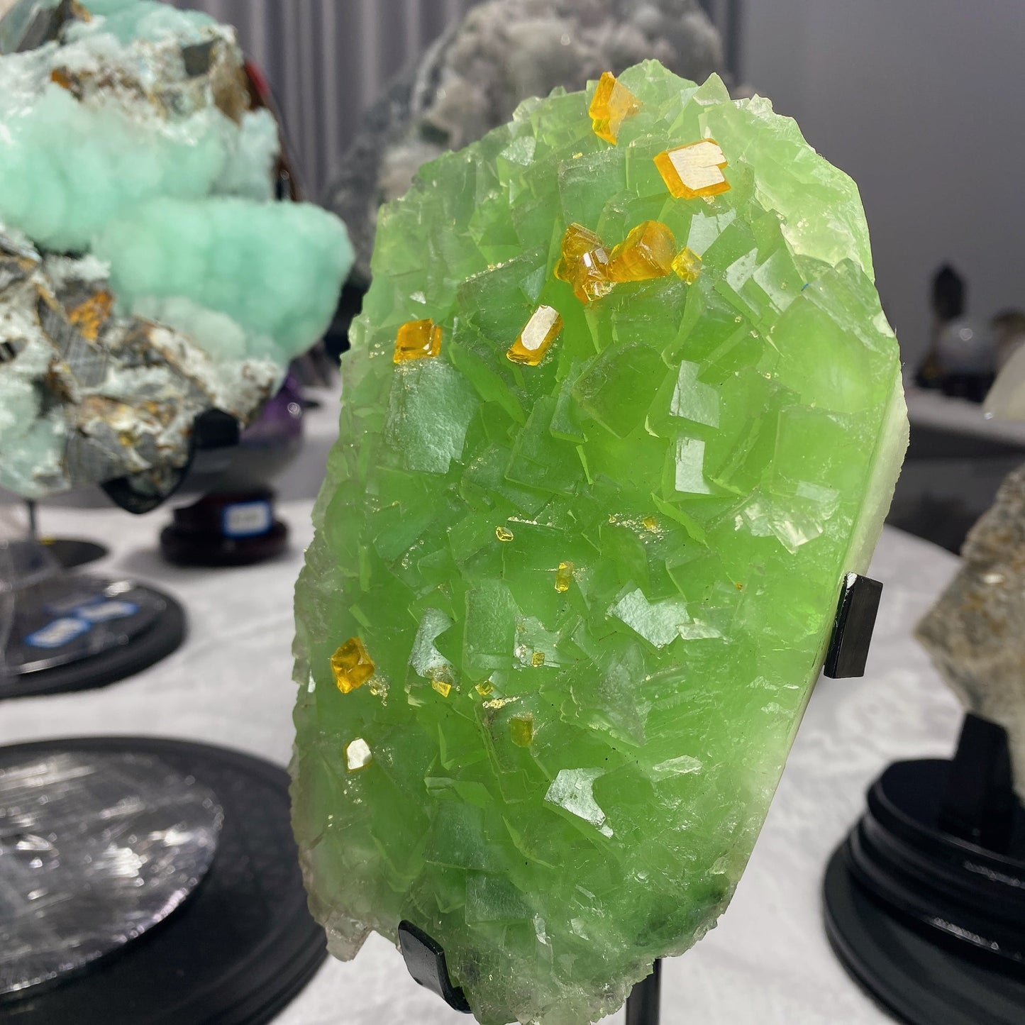 15cm Green Fluorite Grow with Barite with Stand Crystal Healing