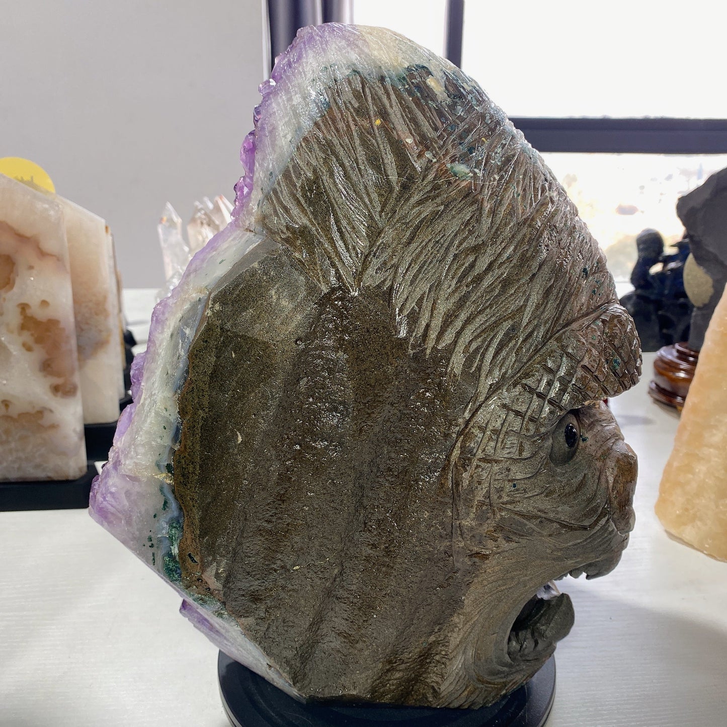 36cm Large Unique Amethyst Cluster Kong Kim Carving Crystal Healing