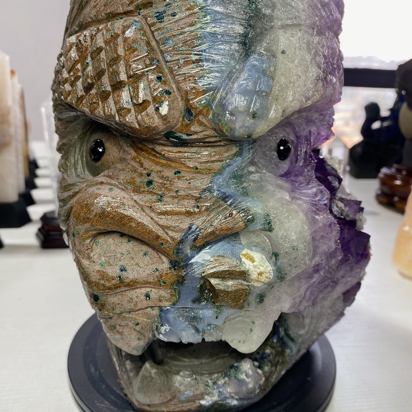 36cm Large Unique Amethyst Cluster Kong Kim Carving Crystal Healing