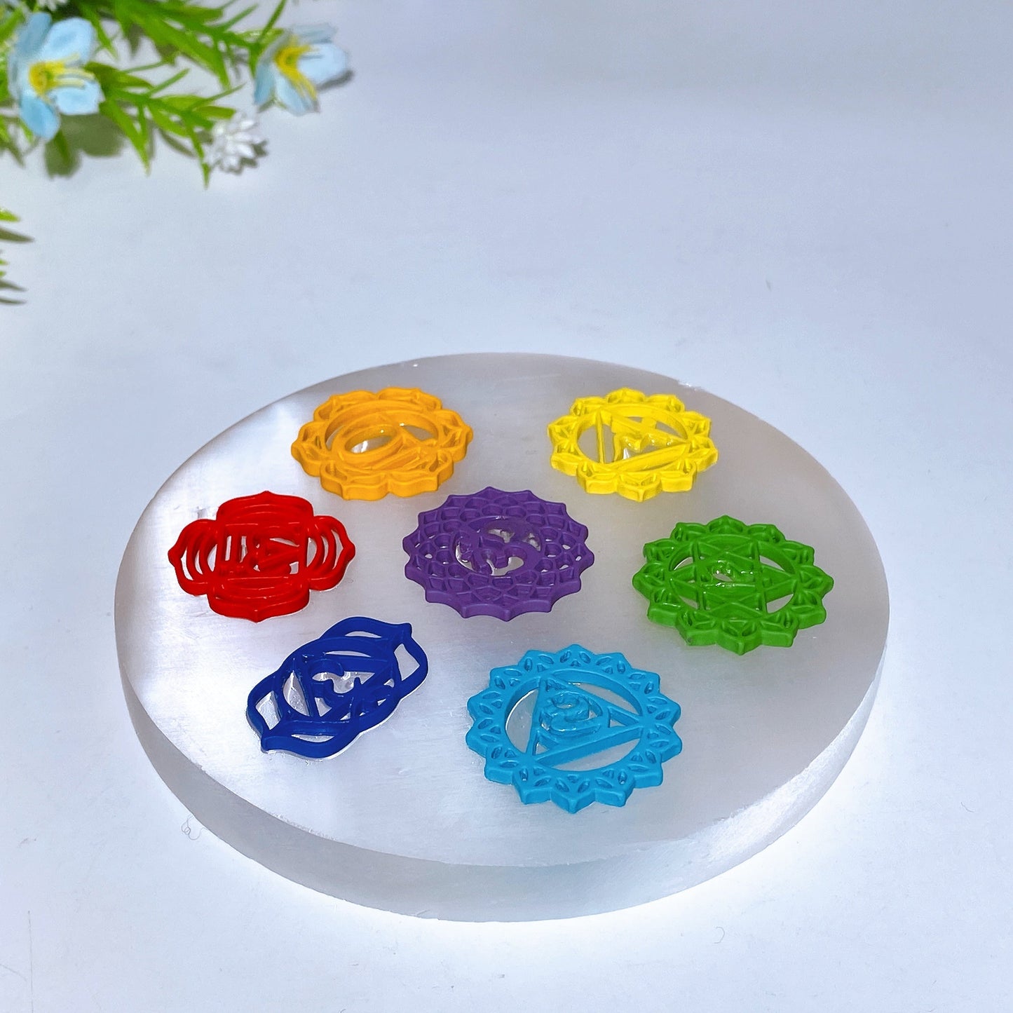 10cm Selenite Chakra Round Plate Carving Crystal Healing Bulk Wholesale