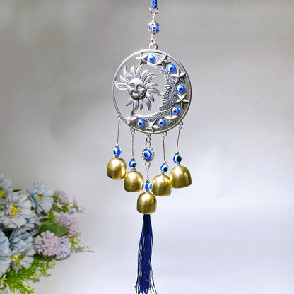35cm Evil Eye Sun & Moon Metal Chime with Bells Hanging Ornament Crystal Healing Bulk Wholesale