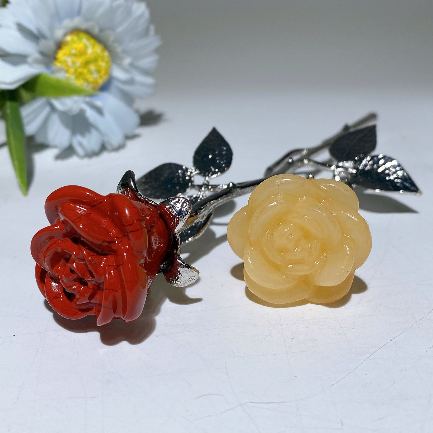 19cm Silver Stem Mixed Crystal Double Flowers Carvings Crystal Healing Bulk Wholesale