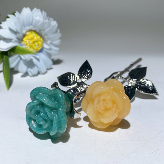 19cm Silver Stem Mixed Crystal Double Flowers Carvings Crystal Healing Bulk Wholesale