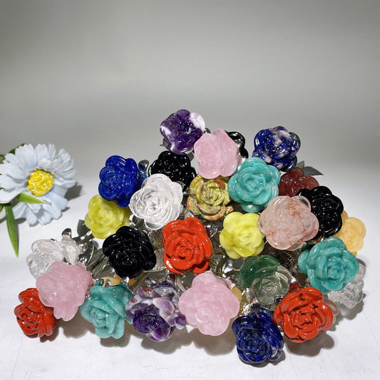 19cm Silver Stem Mixed Crystal Double Flowers Carvings Crystal Healing Bulk Wholesale