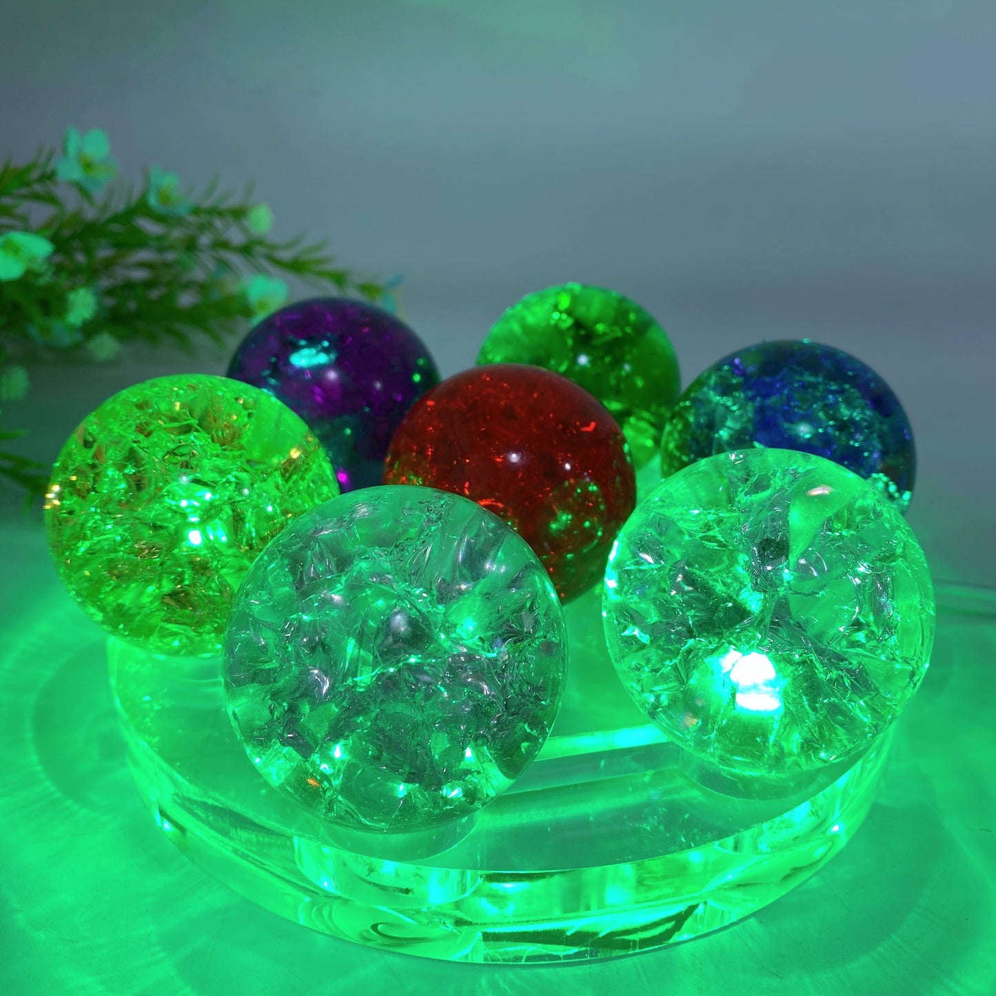 15-20cm Resin Transparent Round Plate Lamp Stand with USB Crystal Healing Bulk Wholesale