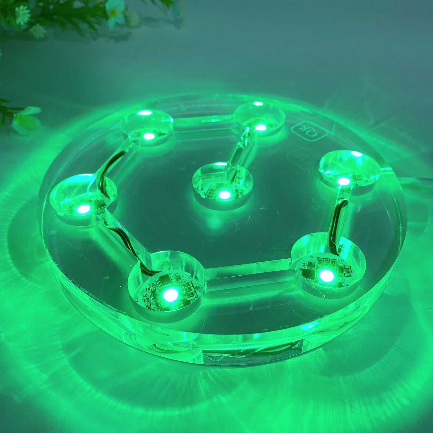 15-20cm Resin Transparent Round Plate Lamp Stand with USB Crystal Healing Bulk Wholesale