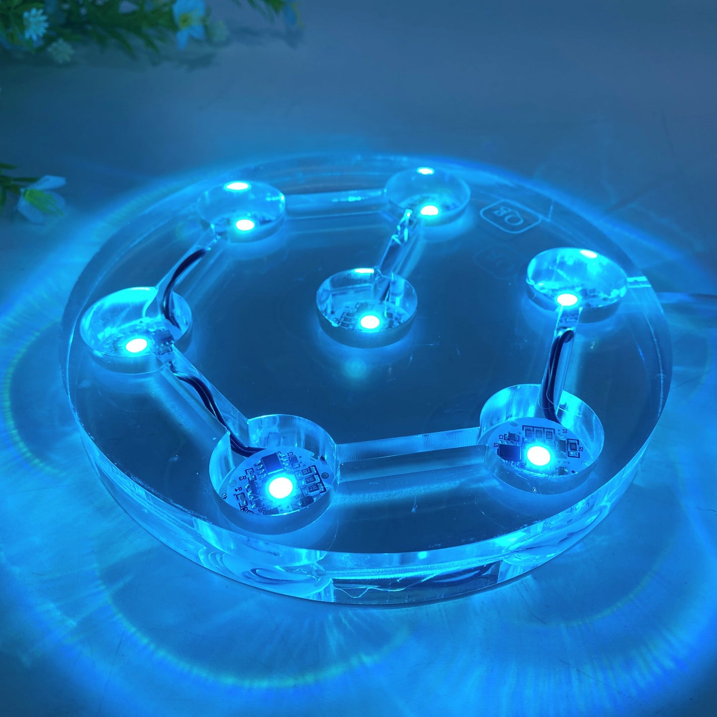 15-20cm Resin Transparent Round Plate Lamp Stand with USB Crystal Healing Bulk Wholesale