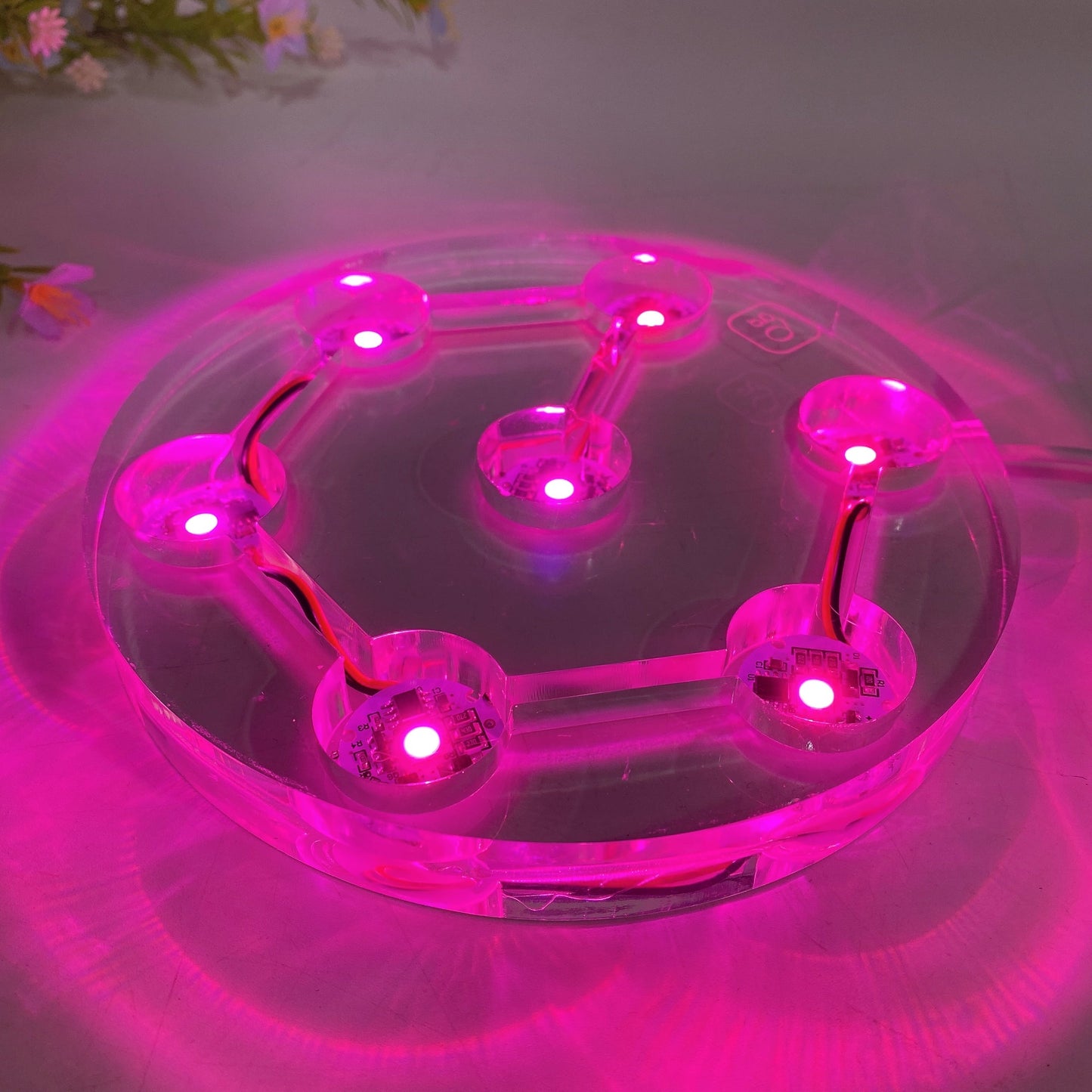 15-20cm Resin Transparent Round Plate Lamp Stand with USB Crystal Healing Bulk Wholesale