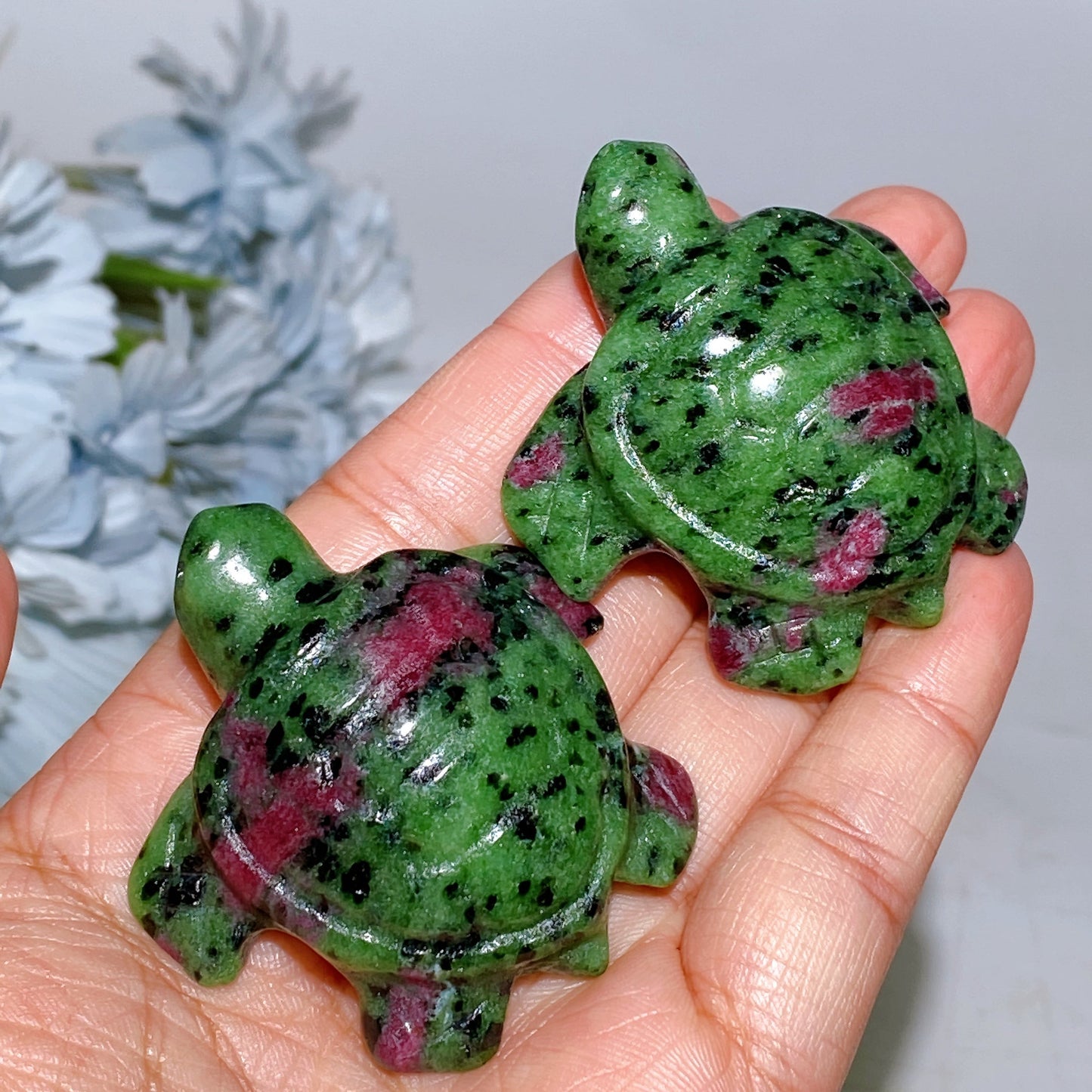 2.0" UV Reactive Ruby in Zoisite Turtle Carving Crystal Healing Bulk Wholesale