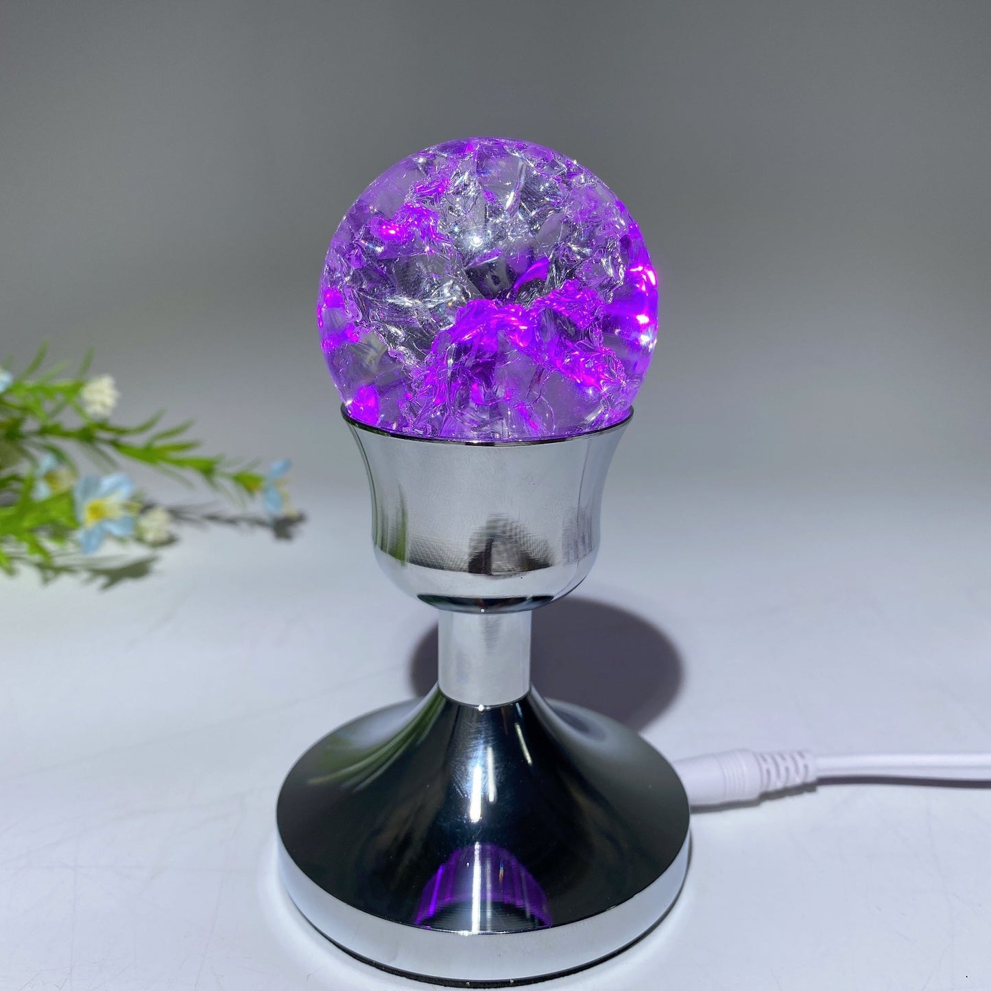 75mm Silver Plastic Lamp Stand with USB Crystal Healing Bulk Wholesale