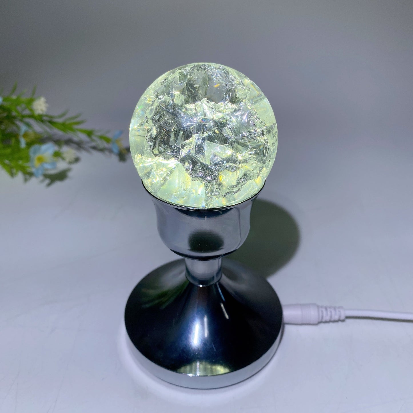 75mm Silver Plastic Lamp Stand with USB Crystal Healing Bulk Wholesale