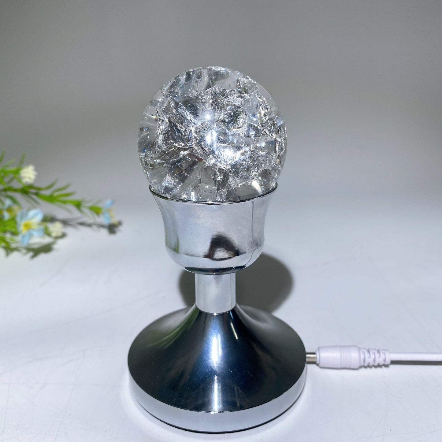 75mm Silver Plastic Lamp Stand with USB Crystal Healing Bulk Wholesale